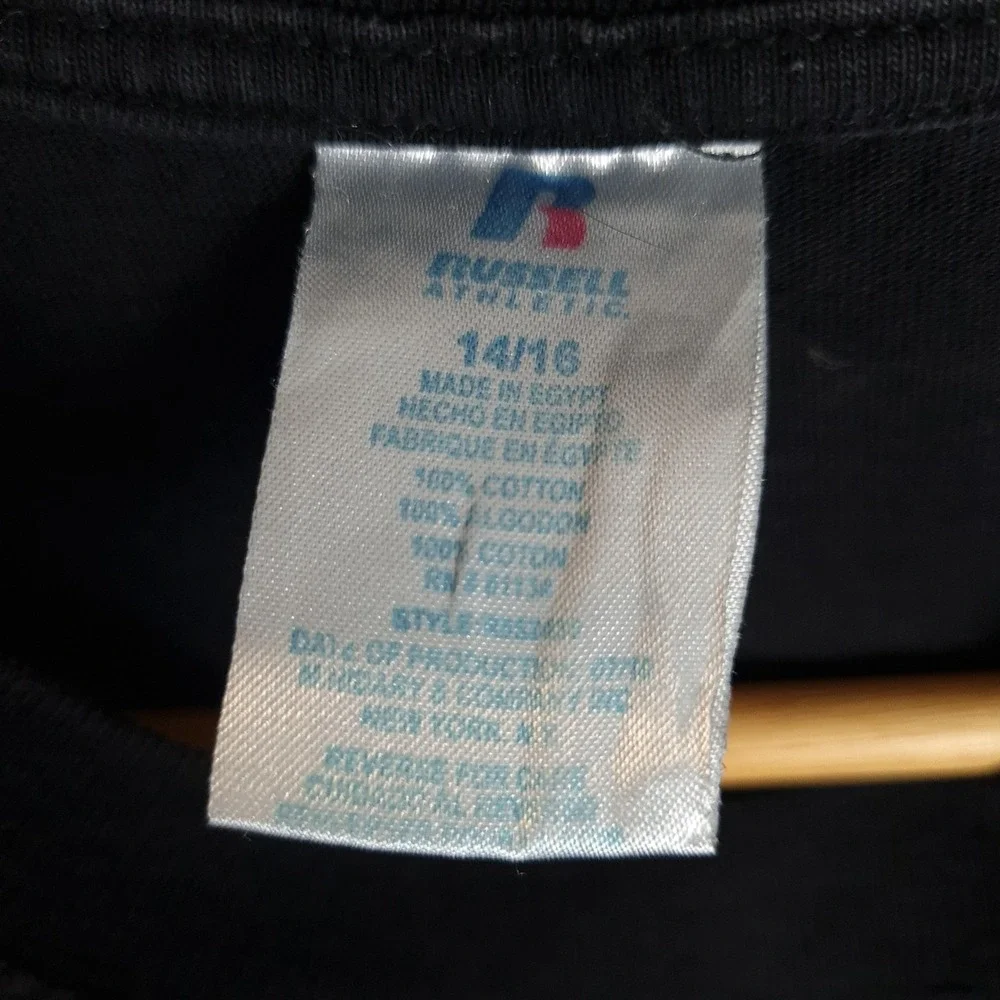 Vntg Y2K Russell Athletic Shirt Boys 14 Black Basketball Sleeve Hit Streetwear - Picture 16 of 16